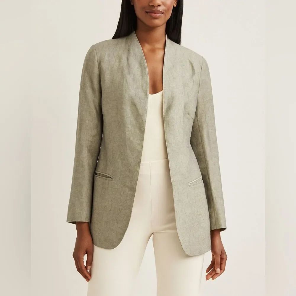 Giorgio Armani Silk Linen Jacquard Collarless Blazer Jacket Made in Italy Size M